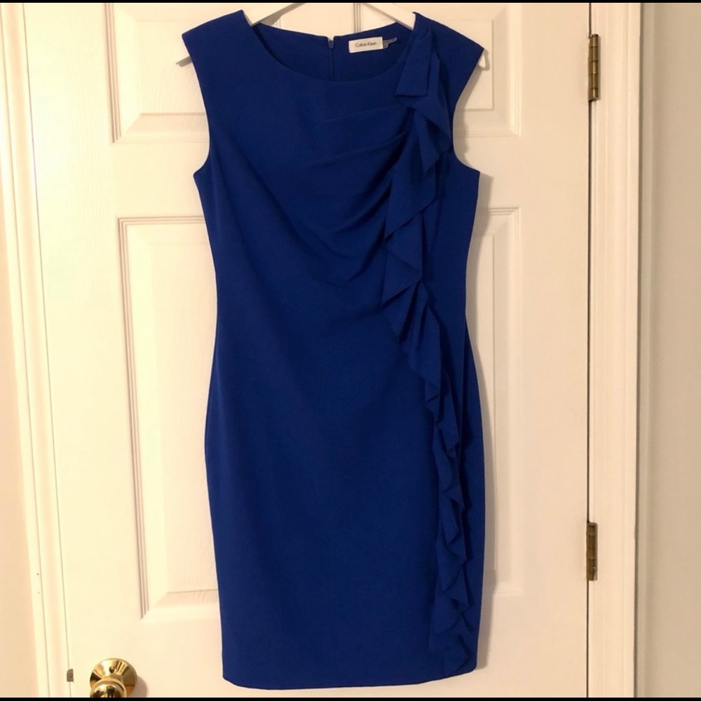 Calvin Klein Royal Blue Ruffle Cocktail Dress